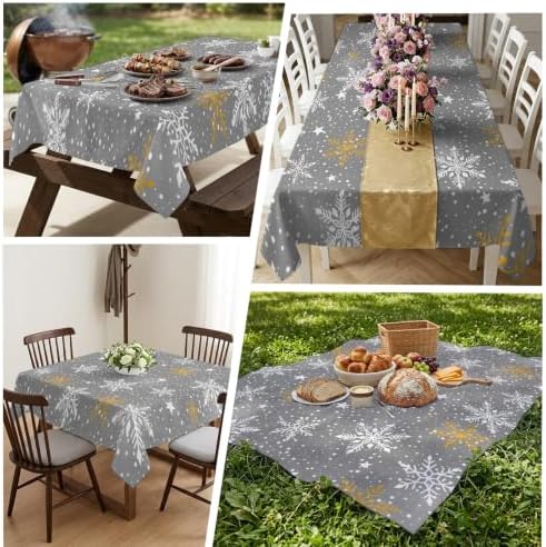 Gray Christmas Tablecloth Square Table Cloth 60x60, Waterproof