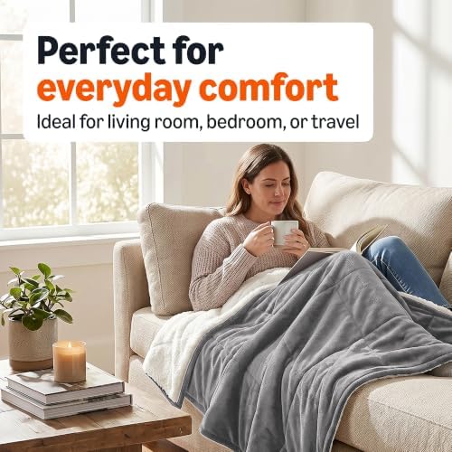 Amazon Basics Reversible Sherpa Throw Blanket, Dark Gray, 50"x60"