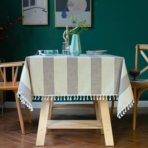 Cotton Linen Patchwork Stripe Tablecloth for Dining Kitchen Party
