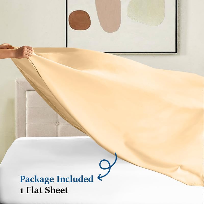 Queen (90x102) Size Flat Sheet Only (Solid, Beige) Egyptian Cotton