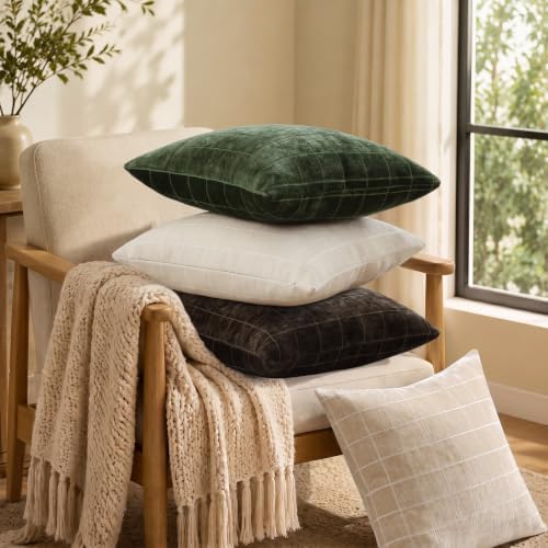 decorUhome Fall Plaid Olive Green Throw Pillow Covers 22x22 Set of 2