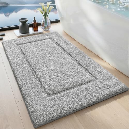 DEXI Bath Mat 24x16, Soft Absorbent Bathroom Rugs Non Slip, Light Grey