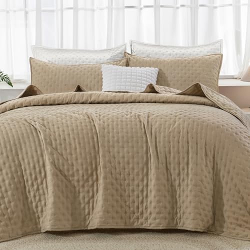 Andency Beige California King Quilt Bedding Set, 3 Pieces Bedspread