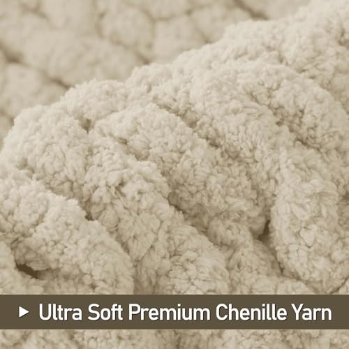 Chunky Knit Throw Blanket 50x60, 100% Handmade Chenille Yarn