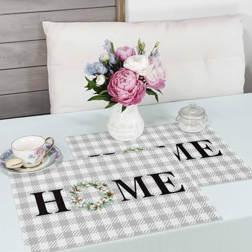 Placemats Set of 8, Spring Eucalyptus Leaf Wreath Home Quote Gray