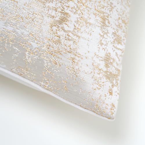 THE-TINOART Textured Beige and Metallic Gold Jacquard Throw Pillow