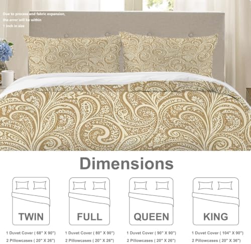 Beige Paisley Elegance 100% Cotton Duvet Cover Set Queen Size, Vintage