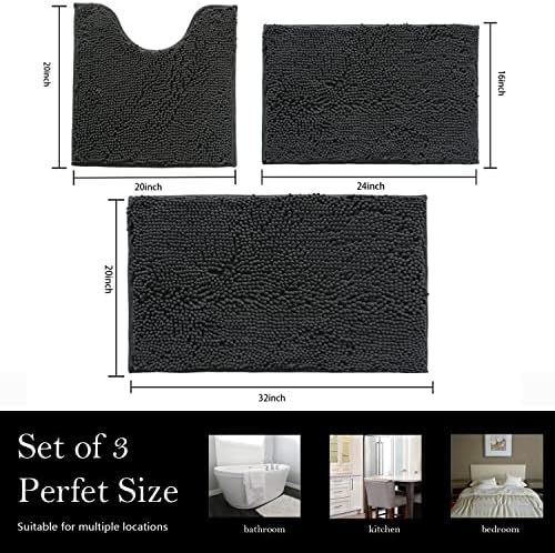 Bathroom Rugs Chenille Bath mat 3 Piece Set, Super Absorbent, Strong