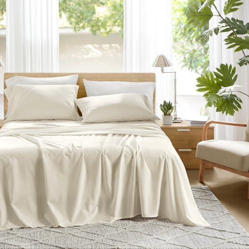 Comfort Spaces 100% Cotton Percale Sheets Twin Sheet Set 3 Pcs, Ivory