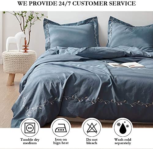BISELINA French Linen Duvet Cover Set 3pcs Embroidered Willow Leaf 55%
