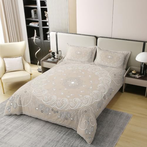 Erosebridal Beige Paisley Bandana 100% Cotton Duvet Cover Bohemian