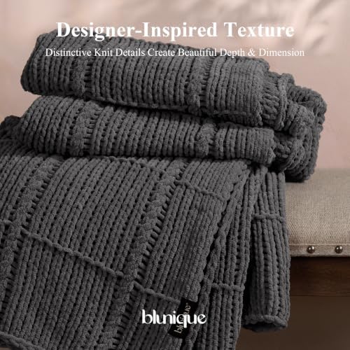 Chenille Knit Throw Blanket, Soft Cable Knit Blanket with Openwork