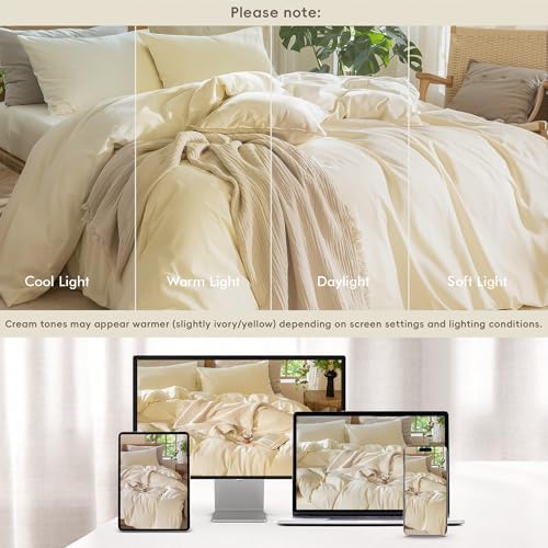 MooMee Duvet Cover Set 100% Washed Cotton Linen Like Twin