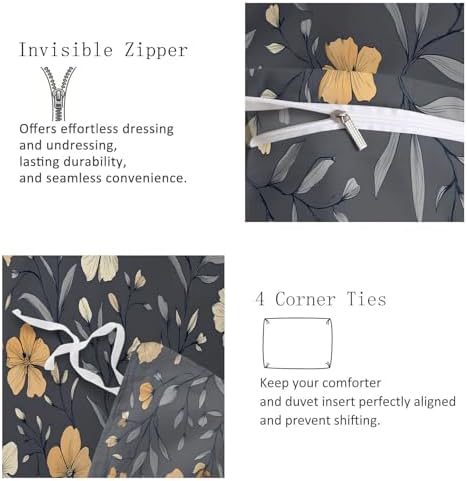 Grey Duvet Cover Set King Size, 3-Piece Reversible Bedding Set