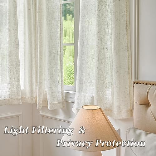 Natural Linen Bedroom Sheer Curtains 63 Inch Length 2 Panels Back Tab