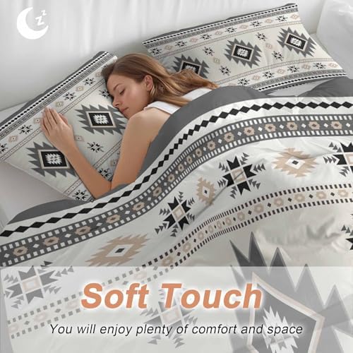 Gray Beige Boho Bedding Duvet Cover Queen Size - 1 Quilt Cover 90x90