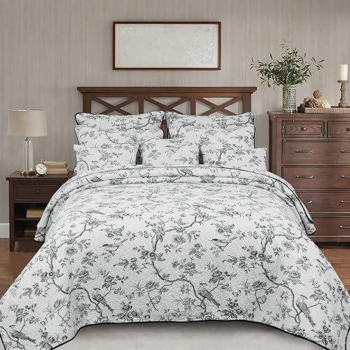 EVENHUG 100% Cotton Quilt Queen Size Black Bird Bedding Set Double