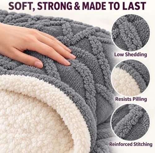 Twin Reversible Sherpa Fleece Soft Blanket for Bed,Grey,70"x80"