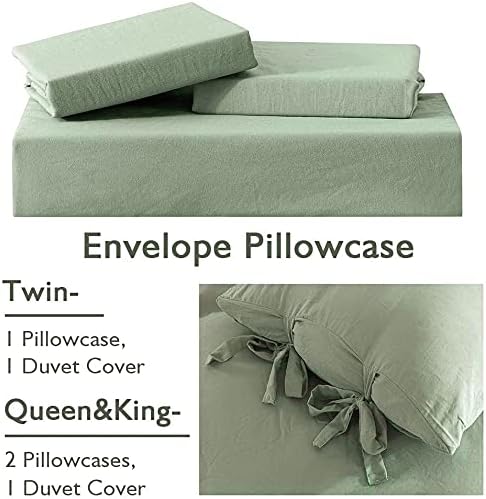 annadaif Sage Green Duvet Cover Queen Size, 3 Pieces Duvet Cover Set