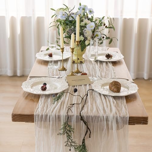 White Ivory Cheesecloth Table Runner 120 Inches for Wedding