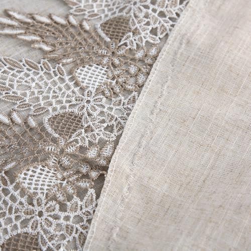 Beydodo Linen Table Cloth Round Cover 70 inch, Solid Color with Lace