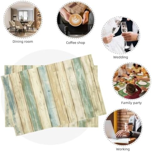 Cotton Linen Placemats Set of 8 – 45x30 cm Wood Grain Washable Table