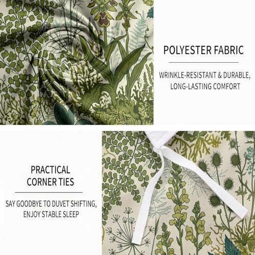 Duvet Cover Set Queen Sage Green Orchids Wild Grass Bedding