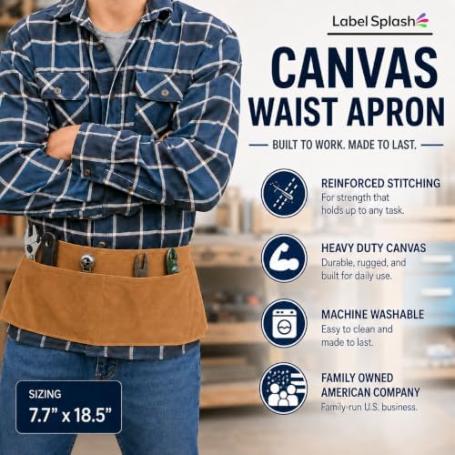 Canvas Waist Aprons with 2 Pockets, Utility Aprons for Woodworking