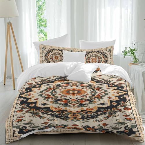Bohemian Floral Duvet Cover Set Queen Size,Breathable Bedding Set with
