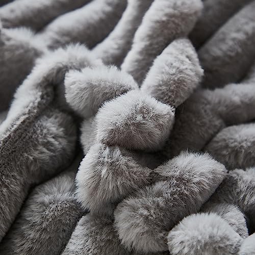 Bed Pillowcase Queen Set of 2 Striped Faux Rabbit Fur and Velvet Back