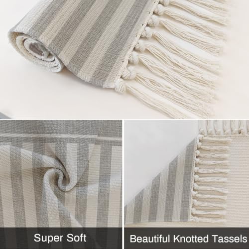 Gray Striped Hallway Runner Rug 2'x5', Boho Stripes Minimalist Vintage