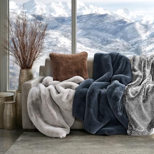 EVERGRACEHOME Faux Chinchilla Fur Throw Blanket, 60"x80", Silver Taupe
