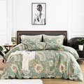 YuHeGuoJi Sage Green Paisley Duvet Cover Queen 100% Cotton 3 Pcs Set