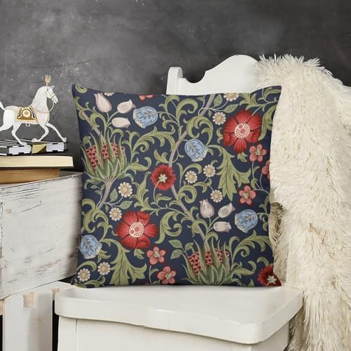 William Morris Flower Pillow Covers Set of 2,Red Flowers Green Leaves