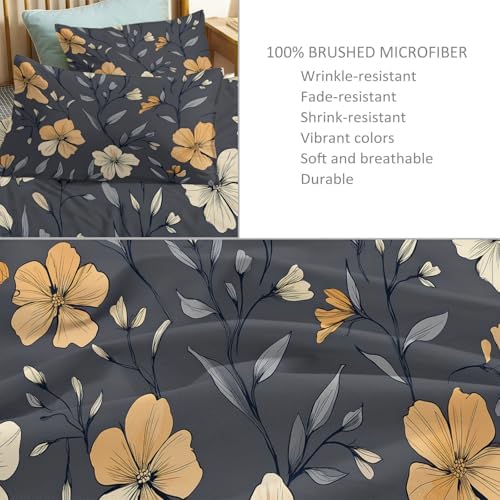 Grey Duvet Cover Set King Size, 3-Piece Reversible Bedding Set