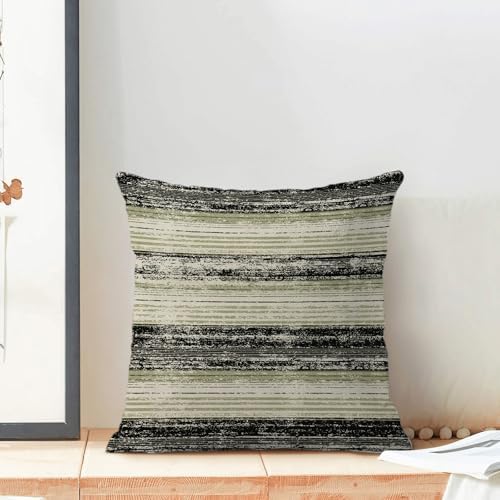 Boho Pillow Covers 18x18 Set of 2 Geometric Sage Green Black Stripe
