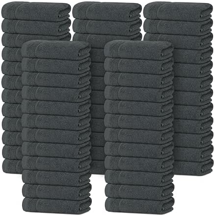 Tens Towels 60 Piece Washcloths Set, 12x12 Inches, Dark Grey