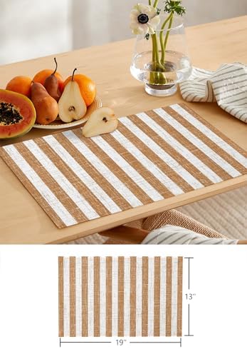 Brown Stripes Table Runner and Placemats Set of 4 Modern Farmhouse