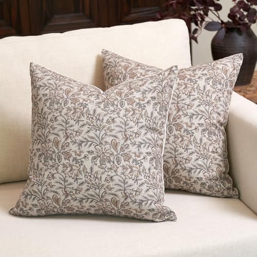 Amor Virisso Floral Throw Pillow Covers 18x18 Set of 2 Vintage Block