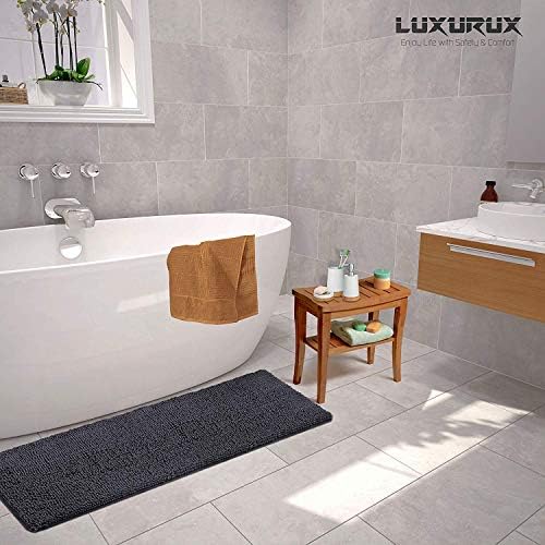 LuxUrux Charcoal Bath Mat Bundle - Plush Large Rug (27''x47'') &