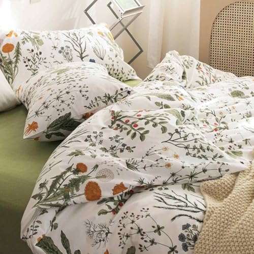 Floral Duvet Cover King Size - Blue Green Yellow White Flower Leaf