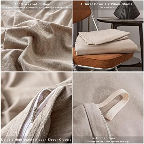 Janlive Washed Cotton Duvet Cover Full Ultra Soft 100% Cotton Solid