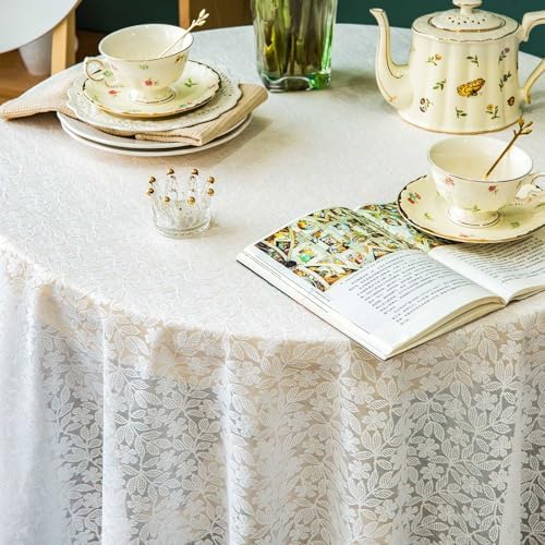 GLORY SEASON Lace Tablecloth Leaf Pattern Warp Knitting Fabric Solid
