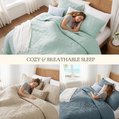 WDCOZY Coastal Beach Beige Twin Size Quilt Bedding Sets, Nautical