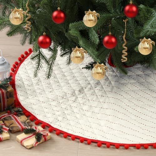 Sumind 36 Inch Christmas Tree Skirt Red and White Stripes Xmas Tree