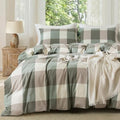 MILDLY Beige & Green Plaid Duvet Cover Set with Dual Zipper 8 Corner