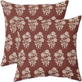 Rust Red Floral Pillow Covers 18x18 Set of 2 Block Print Cream Vintage