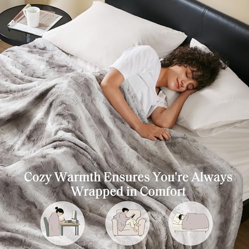 Madison Park Zuri Reversible Faux Fur Bed Blanket, 108 x 90, Grey