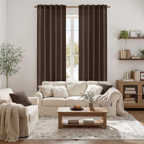 MIULEE Faux Linen Curtains 96 Inch Length 2 Panels Natural Semi Sheer