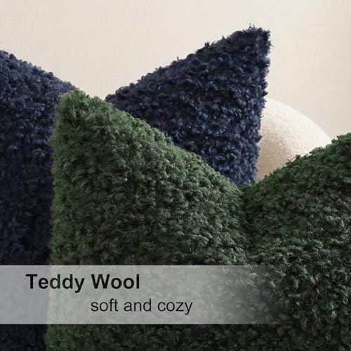 decorUhome Sherpa Decorative Throw Pillow Covers 22x22 Set of 2 Olive